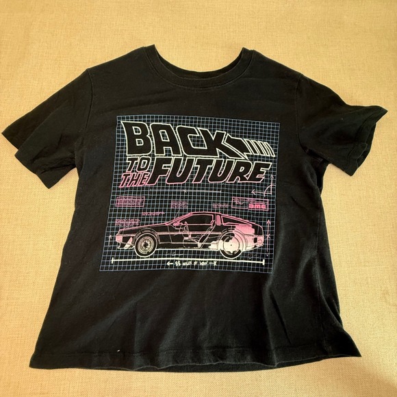 Back to the Future Kids Shirt Small Black DeLorean Graphic Tee Retro Movie 0476